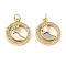 Brass Cubic Zirconia with Shell Pendants, Long-Lasting Plated, Lead Free & Cadmium Free, Flat Round, Real 18K Gold Plated, 18x15.5x3mm