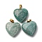 Natural Amazonite Pendants, Heart Charms with 201 Stainless Steel Snap on Bails, Golden, Ion Plating(IP), 28.5~29.5x25~25.5x8~8.5mm, Hole: 5.5x3.5mm