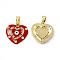 Brass Enamel Pendants, Micro Pave Cubic Zirconia, Cadmium Free & Nickel Free & Lead Free, with Glass Rhinestone, Real 18K Gold Plated, Heart with Evi Eye Charms, Red, 17.5x16x2.5mm, Hole: 5x2mm