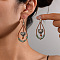 Alloy Synthetic Turquoise Dangle Earrings, Teardrop with Heart, Antique Silver, Sandy Brown, 65mm