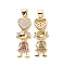 Brass Cubic Zirconia Pendants, Cadmium Free & Lead Free, Girl & Heart Charms, Real 18K Gold Plated, 26.5x9.5x3.5mm, Hole: 3.5x4.5mm