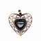 Retro Hollow Natural Obsidian Pendants, Heart Pendants, with Red Copper Metal Finding, 30x30x8mm