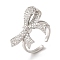 Bowknot Brass Micro Pave Clear Cubic Zirconia Open Cuff Rings for Women, Platinum, Bowknot: 19.5x26mm, Adjustable