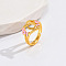 Heart & Flower Brass Pearl Pink Enamel Adjustable Finger Rings, Cadmium Free & Nickel Free & Lead Free, Golden, Letter O, 14mm, Inner Diameter: 17mm