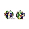 Handmade Two-Tone Lampwork Beads, Round with Flower Pattern, Light Green, 12~14x11~13mm, Hole: 1.4~1.5mm