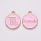 Alloy Enamel Pendants, Cadmium Free & Lead Free, Flat Round with Constellation, Light Gold, Pink, Scorpio, 15x12x2mm, Hole: 1.5mm