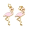 Brass Enamel Pendants, Flamingo Shape Charms, with Jump Rings, Rack Plating, Real 18K Gold Plated, Lead Free & Cadmium Free, Long-Lasting Plated, Pink, 21x11x2mm, Hole: 3.4mm