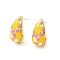 Teardrop with Flower Real 18K Gold Plated Brass Enamel Stud Earrings, Long-Lasting Plated, Lead Free & Cadmium Free, Orange, 21x11mm
