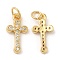 Brass with Cubic Zirconia Pendants, Long-Lasting Plated, Lead Free & Cadmium Free, Cross, Real 18K Gold Plated, 16x8x2.5mm