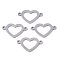 Tarnish Resistant 201 Stainless Steel Links connectors, Laser Cut, Heart, Stainless Steel Color, 12x20x1mm, Hole: 1.4mm