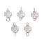 Alloy Cross Connector Charms, with 304 Stainless Steel Double Loops, Stainless Steel Color, Platinum, 14x8x3~3.5mm, Hole: 1.6mm and 2.5mm