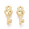 Brass Charms, Long-Lasting Plated, Nickel Free, Real 18K Gold Plated, Key, 12.5x5x2.5mm, Hole: 1.4mm