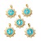 Rack Plating Brass Micro Pave Cubic Zirconia with Synthetic Opal Pendants, with Jump Ring, Lead Free & Cadmium Free, Long-Lasting Plated, Sun with Saint, Real 18K Gold Plated, 25.5x22.5x4.2mm, Hole: 5x3.5mm