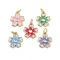Brass Micro Pave Cubic Zirconia Pendants, Flower Charms, with Enamel, Rack Plating, Long-Lasting Plated, Cadmium Free & Lead Free, with Jump Ring, Real 18K Gold Plated, Mixed Color, 14x12.5x2mm, Hole: 3mm