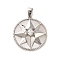 Brass Micro Pave Cubic Clear Zirconia Pendants, Cadmium Free & Nickel Free & Lead Free, with Shell, Flat Round with Star, Real Platinum Plated, 22x20x4.5mm, Hole: 4.5x2.5mm