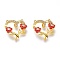 Valentine's Day Theme Brass Micro Pave Clear Cubic Zirconia Pendants, with Red Enamel, Long-Lasting Plated, Heart with Roses, Real 18K Gold Plated, 18x17x4.5mm, Hole: 0.7mm