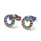 Ion Plating(IP) 304 Stainless Steel Stud Earring Findings, Earring Settings for Rhinestone, Ring with Heart, Rainbow Color, 11x10mm, Pin: 0.7mm, Fit for Rhinestone: 1.5mm