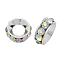 Brass Rhinestone Spacer Beads, Grade A, Rondelle, Silver Color Plated, Crystal AB, 9x4mm