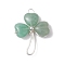 Natural Green Aventurine Shamrock Pendants, Clover Charms with Brass Findings, Silver color Plated, 27x24x6.5mm, Hole: 2.5mm