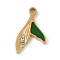 304 Stainless Steel Enamel Pendants, Fishtail, with Rhinestone, Real 18K Gold Plated, 15.5x9.5x1.5mm, Hole: 1.3mm