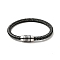 Microfiber Leather Braided Round Cord Bracelet with 304 Stainless Steel Clasp for Men Women, Black, 8-3/4 inch(22.3cm)