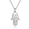 Non-Tarnish 201 Stainless Steel Pendant Necklaces, with Cable Chains, Hamsa Hand/Hand of Fatima/Hand of Miriam, Stainless Steel Color, 15.7 inch(40cm), 1.5mm, Hand: 21x13x1mm