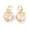 Brass Micro Pave Cubic Zirconia Pendants, Cadmium Free & Nickel Free & Lead Free, Heart, with Jump Ring, Real 18K Gold Plated, Clear, 10.5x7.5x4mm, Hole: 3.5mm