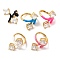 Rhombus Brass Micro Pave Clear Cubic Zirconia Adjustable Rings, Enamel Ring for Women, Lead Free & Cadmium Free, Mixed Color, 27mm, Inner Diameter: 18mm