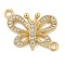 Rack Plating Brass Micro Pave Clear Cubic Zirconia Butterfly Connector Charms, Long-Lasting Plated, Cadmium Free & Lead Free, Real 18K Gold Plated, 16x18.5x3mm, Hole: 1.6mm
