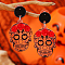 Gothic Rose Acrylic Skull Stud Earrings, Halloween Women's Ear Jewelry, Platinum, Black