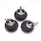 Natural Lava Rock Pendants, with Platinum Tone Brass Findings, Flat Round with Tree of Life, Dyed, 32x28x6mm, Hole: 4x5mm