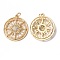 Brass Micro Pave Cubic Zirconia Pendants, Cadmium Free & Nickel Free & Lead Free, with Jump Rings, Flat Round with Sun Charms, Real 18K Gold Plated, 27x24x3.5mm, Hole: 3.6mm