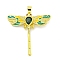 Brass Micro Pave Clear Cubic Zirconia Pendants, Cadmium Free & Nickel Free & Lead Free, Real 18K Gold Plated, Dragonfly, Dark Green, 42x40x4.5mm, Hole: 5.5x3.5mm