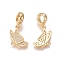 Brass Micro Pave Clear Cubic Zirconia European Dangle Charms, Large Hole Pendants, Butterfly, Golden, 25mm, Hole: 5mm, Butterfly: 17x12x2mm