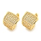 Brass Micro Pave Clear Cubic Zirconia Cuff Earrings, Real 18K Gold Plated, 14x12mm