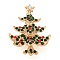 Christmas Tree Theme Zinc Alloy with Rhinestone Brooches, Enamel Pins, Golden, 47x35.5x8mm