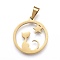 304 Stainless Steel Pendants, Laser Cut, Ring with Cat & Star, Golden, 19x17x1.08mm, Hole: 2.9x5mm