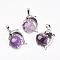 Natural Amethyst Pendants, with Brass Findings, Dolphin, Platinum, 30x23x8mm, Hole: 5x8mm