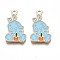 Alloy Enamel Pendants, Cadmium Free & Nickel Free & Lead Free, Light Gold, Rabbit with Carrot, Sky Blue, 21.5x13x2mm, Hole: 2mm
