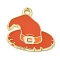 Halloween Alloy Enamel Pendants, Golden, Witch Hat Charm, Coral, 19x20x1.5mm, Hole: 1.8mm