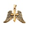 304 Stainless Steel Pendants, with Rhinestones, Archangel Wings with Cross Charm, Antique Golden, 32x46.5x4mm, Hole: 7x5mm