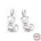 Anti-Tarnish Rhodium Plated 925 Sterling Silver Micro Pave Cubic Zirconia Pendants, with Natural Pearl Beads, Cat Charms, Platinum, 17x10.5x4.8mm, Hole: 2.8x4.5mm