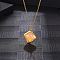 Natural Rose Quartz Rhombus Pendant Necklace with Brass Chains, Golden, 17.72 inch(45cm)
