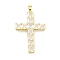 Brass Micro Pave Cubic Zirconia Pendants, Cadmium Free & Nickel Free & Lead Free, Cross Charms, Pink, Real 18K Gold Plated, 33x22x4mm, Hole: 5x2.5mm
