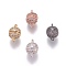 Brass Micro Pave Cubic Zirconia Magnetic Clasps with Loops, Round, Mixed Color, 13.5x8mm, Hole: 1.5mm