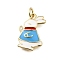 Brass Enamel Pendants, Rabbit Charms, Lead Free & Cadmium Free, Rack Plating, Long-Lasting Plated, with Jump Ring, Real 18K Gold Plated, Light Sky Blue, 19.5x12x2.5mm, Hole: 3mm