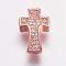 Brass Micro Pave Cubic Zirconia Beads, Cross, Rose Gold, 14x9x4mm, Hole: 1.5mm