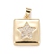 Brass Micro Pave Cubic Zirconia Locket Pendants, Photo Frame Charms for Necklaces, Real 18K Gold Plated, Lead Free & Cadmium Free, Square with Star, Clear, 19x16x4.5mm, Hole: 4x3mm, Inner Diameter: 11x11mm