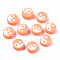 Handmade Polymer Clay Beads, Flat Round with Yin Yang, Coral, 9~10x9~10x4~7mm, Hole: 2mm