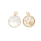Brass Micro Pave Cubic Zirconia Pendants, with Natural Shell and Jump Ring, Flat Round with Twelve Constellations, Golden, Capricorn, 17.5x15x2.5mm, Hole: 3.5mm